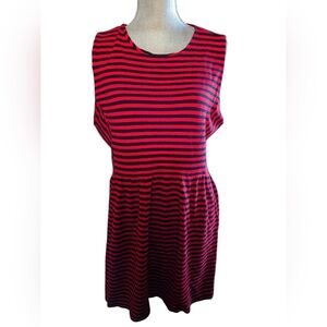 J. Crew Red Navy Striped Fit & Flare Sheath Dress US Women’s Size XL Stretchy!